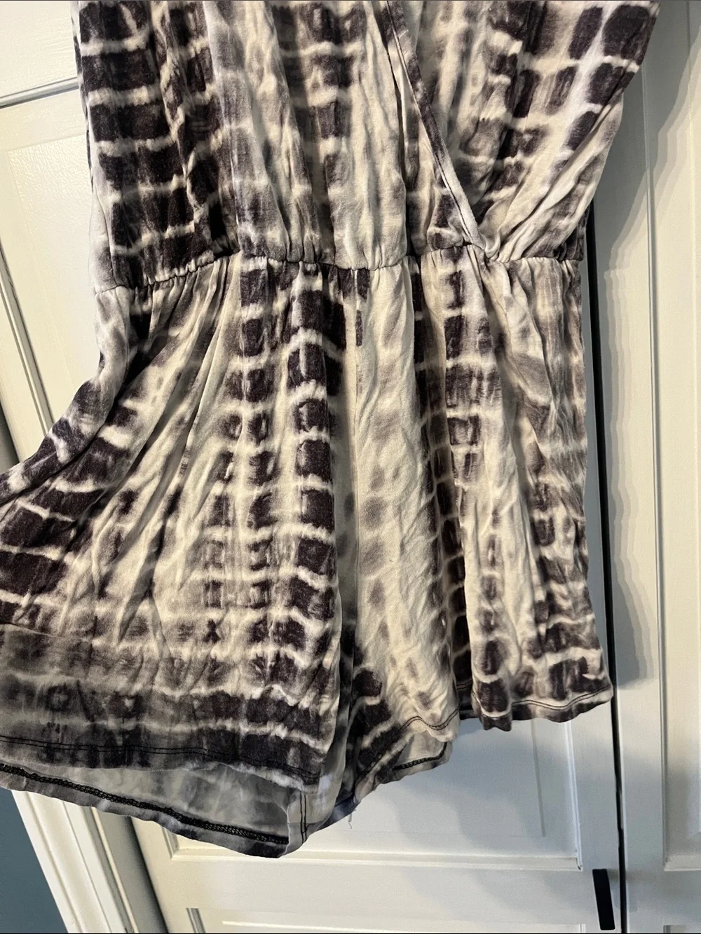 See you Monday Tie-Dye Black & White V-Neck Swim Coverup Romper